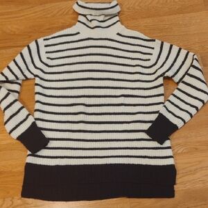 J. Crew Black and White Striped Turtleneck Sweater